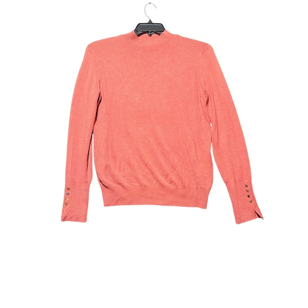 Skies Are Blue Mock Neck Sweater Womens‎ Medium Coral Excellent Gold Button Cuff